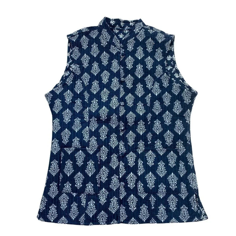 Indigo Block Printed Hand Crafted Quilted Vest